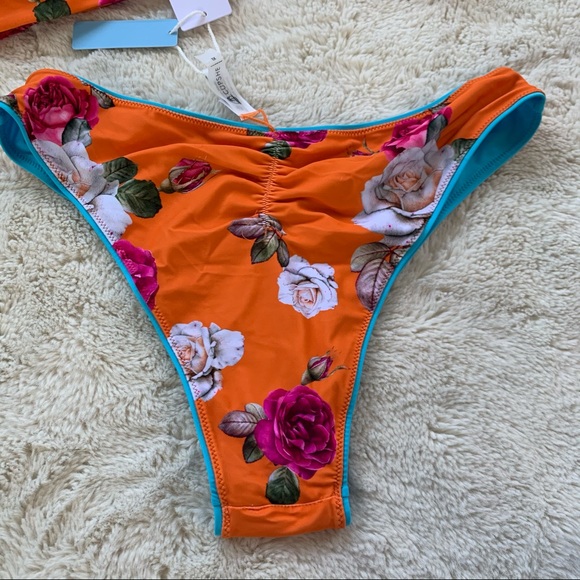 Orange Ruffle Tie front reversible floral bikini - Picture 3 of 6